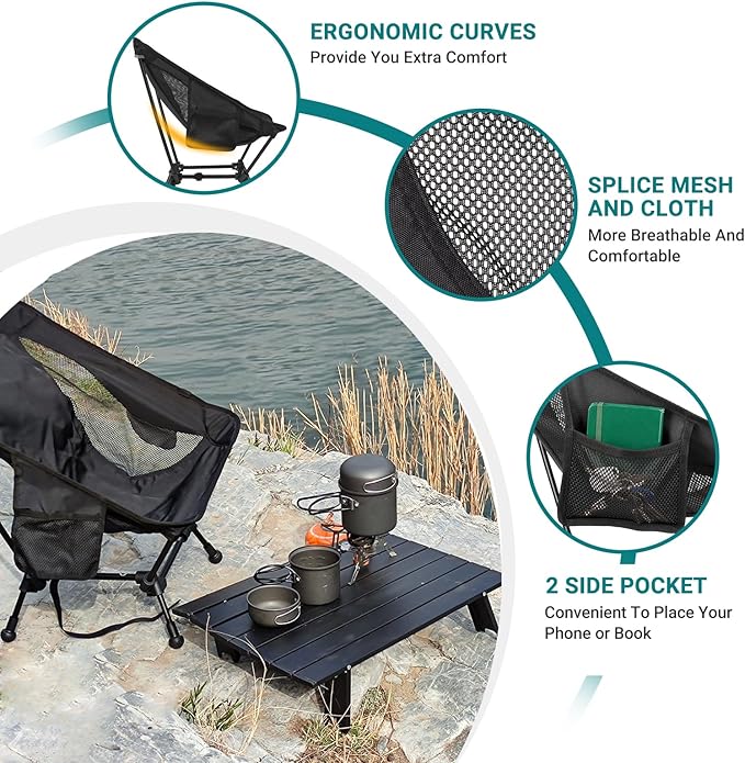 ATEPA Backpacking Chair, Ultralight Folding Portable Small Camping Chairs for Adults Compact Foldable Beach Seat with Anti-Sinking Feet & Aluminum Frame for Outdoor Hiking Travel Fishing