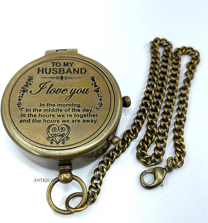 Brass Compass Unique Print To My Husband Compass With Leather Case Antique Brass Compass With Chain A Great Gift Item For Your Loved Ones Hikers And Traveler By