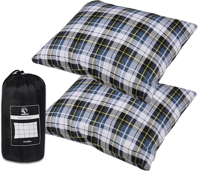 REDCAMP Small Camping Pillow Lightweight and Compressible, 2PCS Flannel Travel Pillow with Removable Pillow Cover