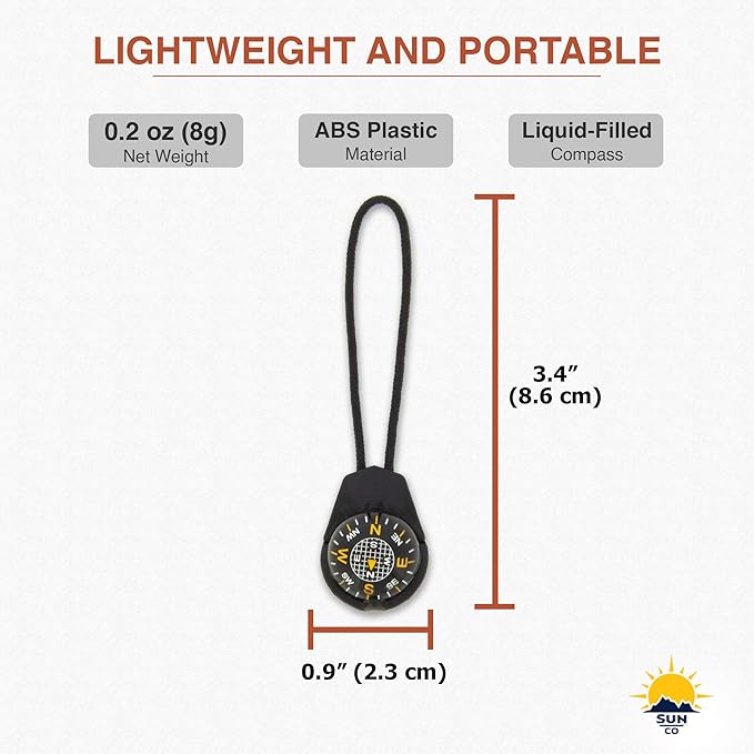 Sun Company ZiprComp - Micro Ball Compass with Lanyard | Zipper Pull Compass for Jacket, Parka, or Pack