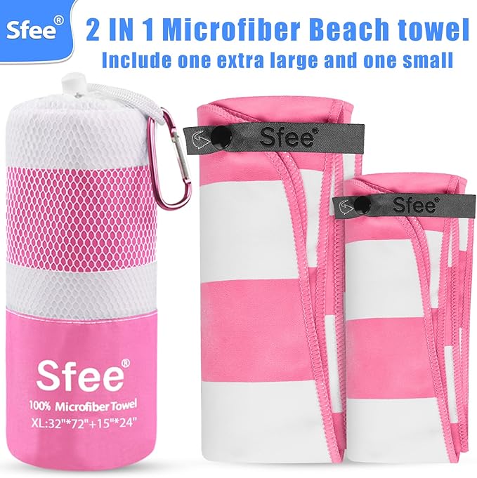 Sfee 2 in 1 Microfiber Oversized Beach Towel, Quick Dry Towel Travel Towel Camping Towel Super Absorbent Compact Lightweight Sports Towel Gym Towel for Beach,Gym, Hiking, Pool, Backpacking, Bath, Yoga