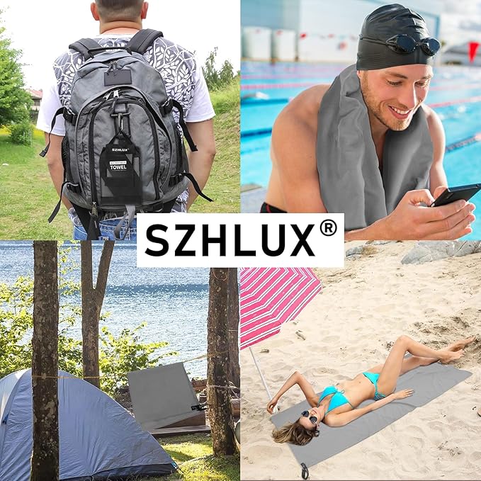 SZHLUX Microfiber Towel, Perfect Quick Dry Travel Sports Camping Towel,Fast Drying Lightweight Ultra Compact for Backpacking,Gym,Beach,Swimming,Yoga(Gray,L)