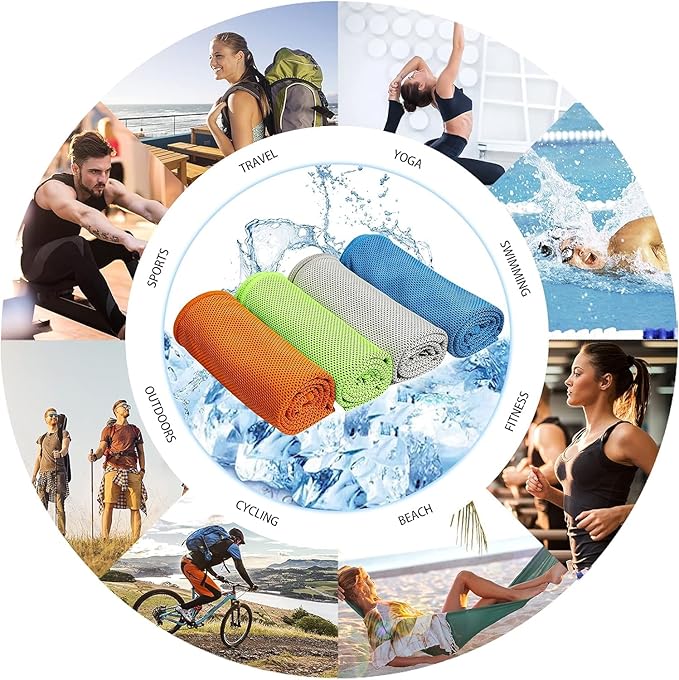 Cooling Towel 4 Packs (40"x 12"), Ice Towel Soft Breathable Chilly Towel for Gym, Workout, Running, Yoga, & More Activities