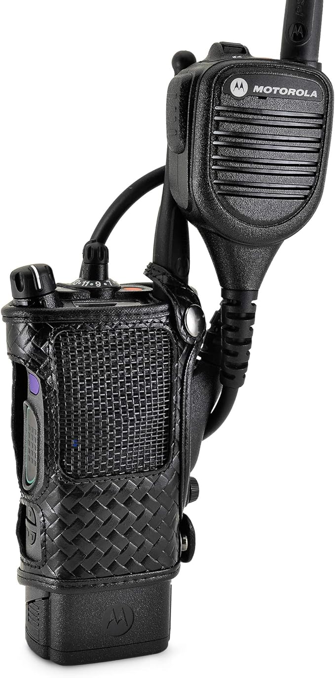 Turtleback Radio Holster for Motorola APX6000 – Durable Basket Weave Leather Radio Holster with Heavy-Duty Ratcheting 2.25" Belt Loop – All-Button Access – Fits Slim or Extended Battery