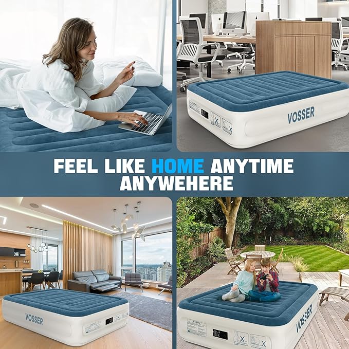 Air Mattress Full with Built in Pump,18" Raised Inflatable Mattress,Thicker Blow Up Mattress 2 Mins Self-Inflation/Deflation,Luxury Upgraded Air Bed with Storage Bag for Home, Camping & Guests