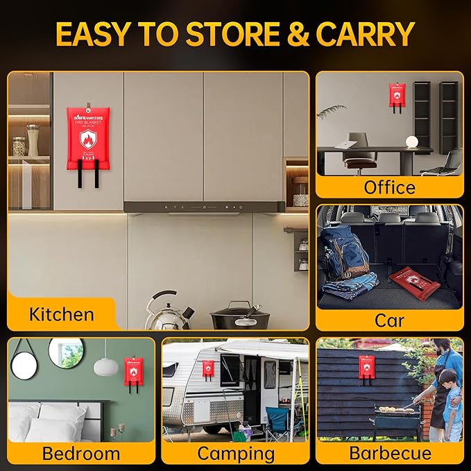 Safewayfire Emergency Fire Blanket - 8 Pack, 40'' x 40'' Fire Suppression Blanket for Kitchen, Fireproof Fiberglass Blanket for Home Safety, Swift Safe Fiberglass Fire Blankets
