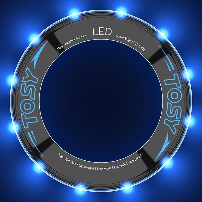 TOSY Flying Ring - 16 Million Color RGB LEDs or 12 LEDs, Super Bright, Lost Mode, Auto Light Up, Camping Essentials for Kids/Teens/Boy/Girl, Safe & Soft, Waterproof, Pool/Beach Games, Lightweight Toy