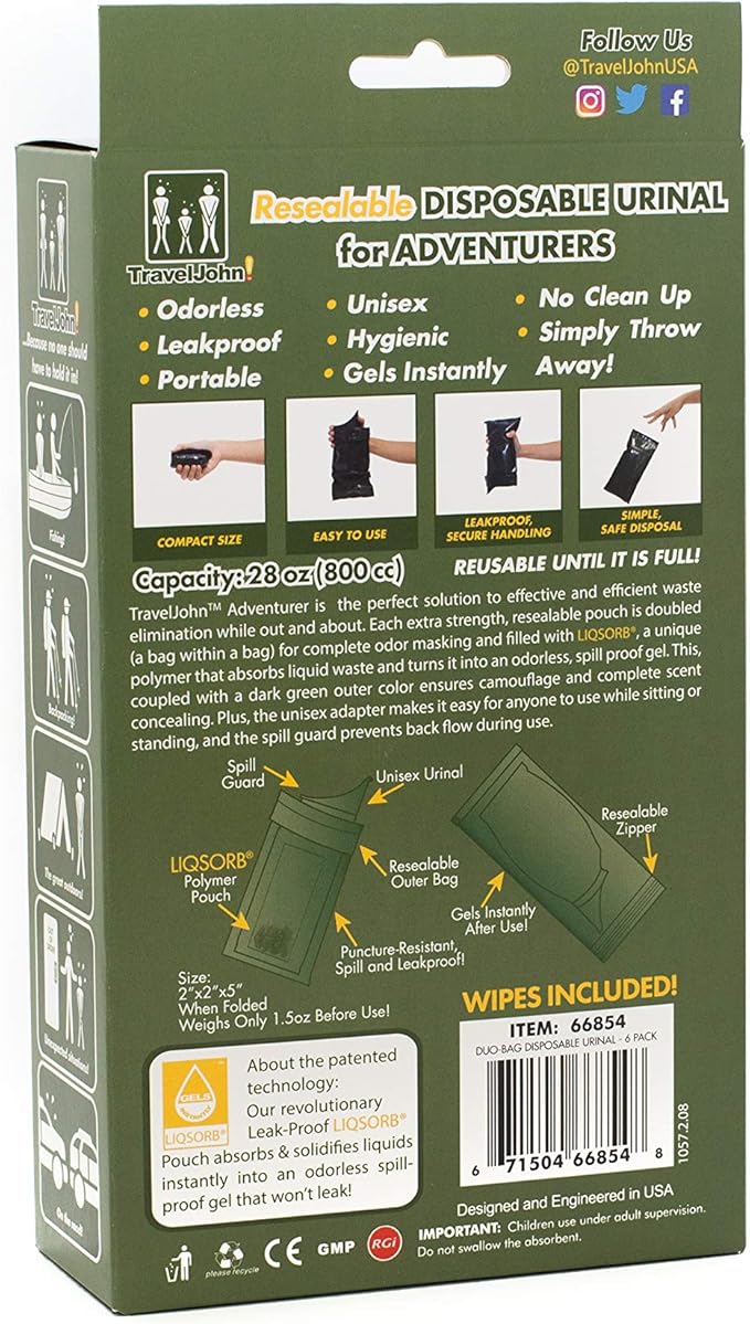 Travel John Disposable Urinals 6 Pack - 66854