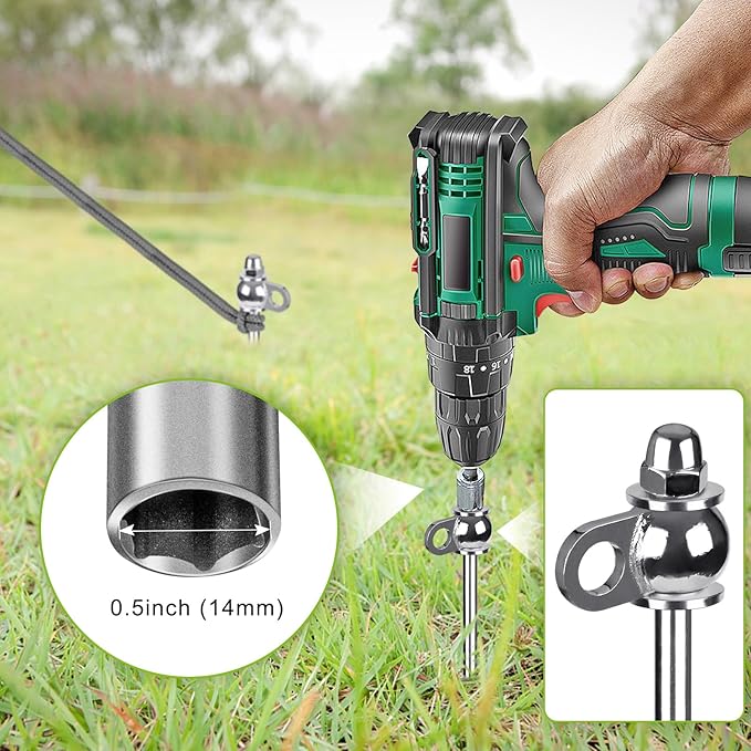 4 Pack Tent Stakes, 16 Inch Heavy Duty Ground Anchors, Full Welding, Easy to Screw in and Reusable, for Camping Tents, Trampolines, Sheds, Swing Sets, Securing Animals