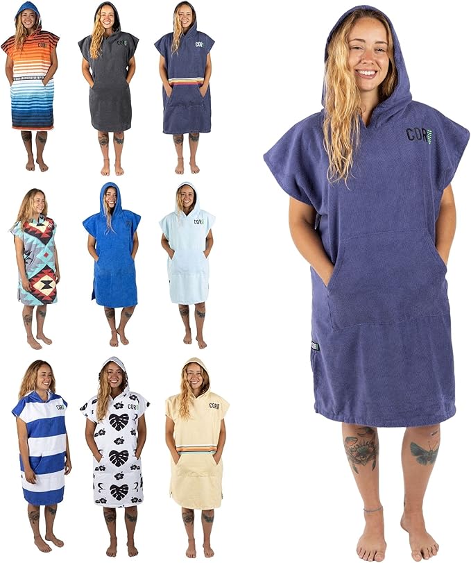 COR Surf Poncho Changing Towel Robe with Hood and Front Pocket | Thick Quick Dry Microfiber Wetsuit Poncho Towel for Surfing Beach Pool Swim (Medium, Cobalt)
