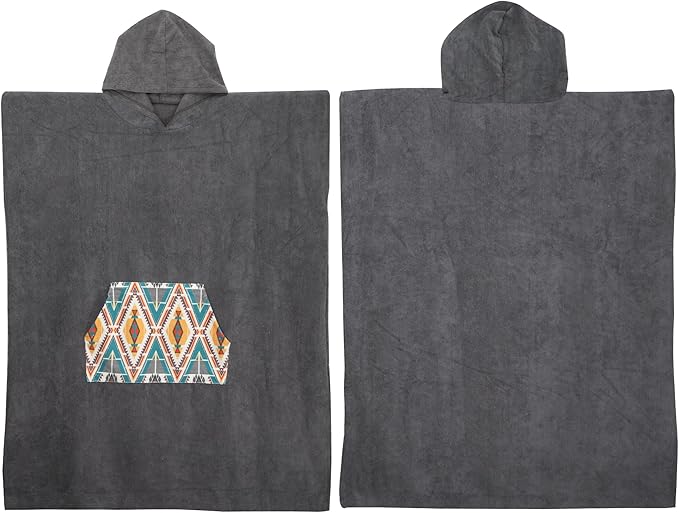Rainleaf Surf Poncho Changing Towel Quick Dry Pool Swim Beach Towel with Hood and Front Pocket Warm and Soft Microfiber RobeTowel for Women and Men Gray Geometric Pocket