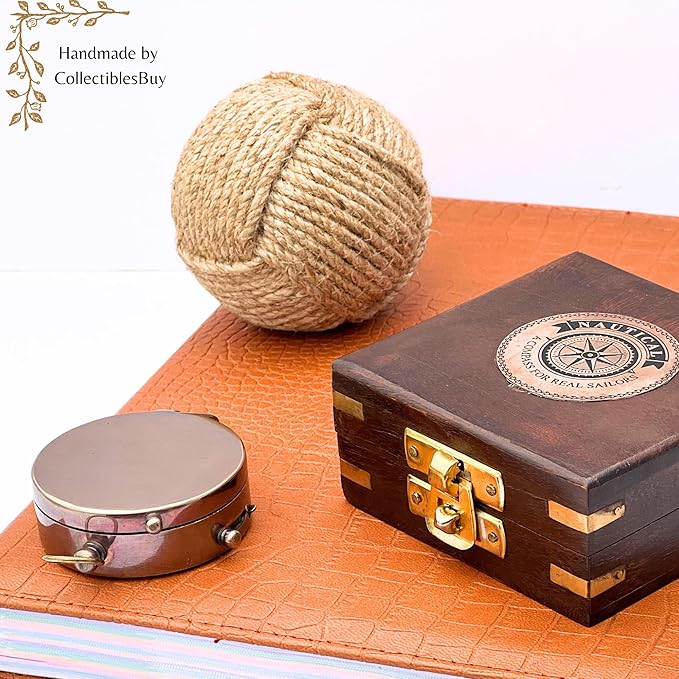 Magnetic Marine Brass Compass with Wooden Box – 2" Antique Nautical Compass for Navigation, Sailing, Hiking, Camping – Vintage Gift for Sailors & Collectors