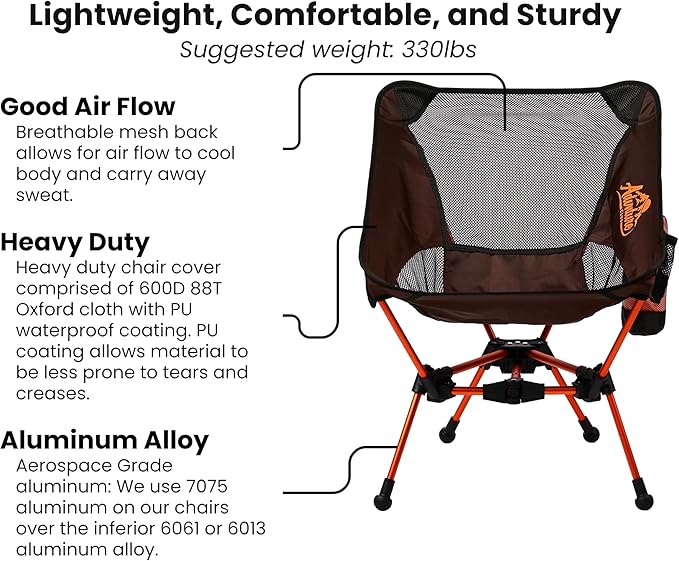 Portable Camping Chair with 3 Towels | Compact, Foldable & Sturdy - Lightweight Backpacking Chair for Camping, Hiking, Beach, Tailgates and More | 330 Lbs Capacity