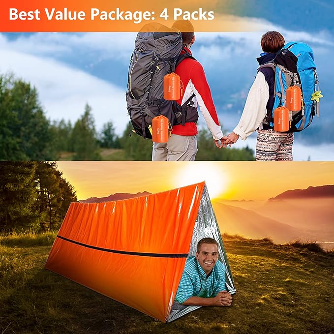 Emergency Sleeping Bags Thermal-Emergency-Blankets Ultralight Space Blankets Survival Waterproof Bivy Sack Multi-Purpose Survival Gear for Hiking, Camping, First Aid Kits, Outdoor Survival Gear