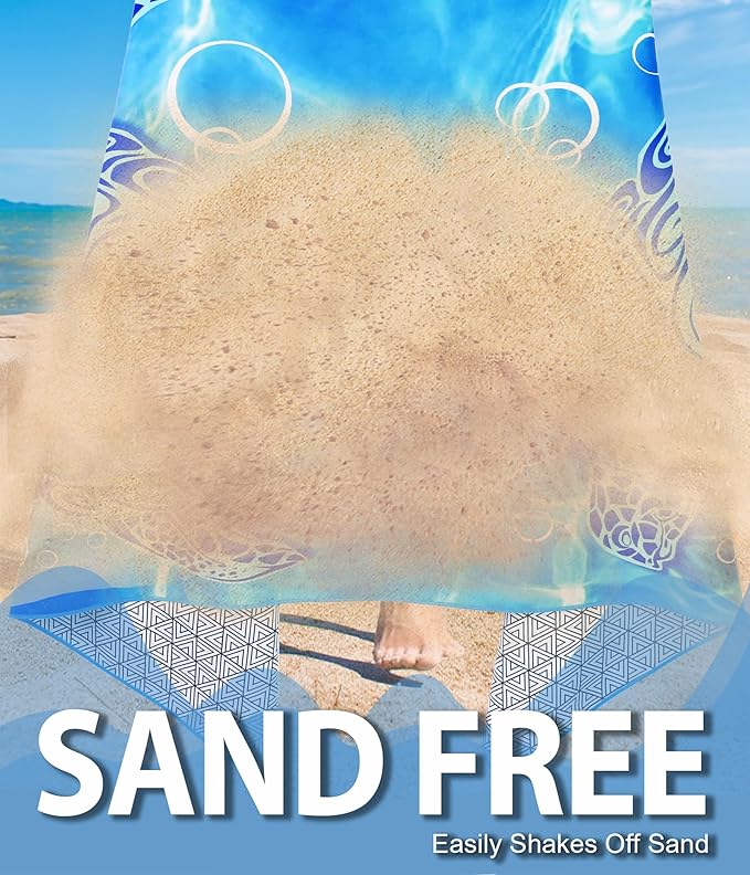 Microfiber Beach Towel –Turtle Series Quick Dry Lightweight Sand Free Oversized Towel Accessories Travel Must Have Swim Pool Yoga Camping Gear Summer Cruise Ship Essentials Cloud Compact Gift 71" 32"