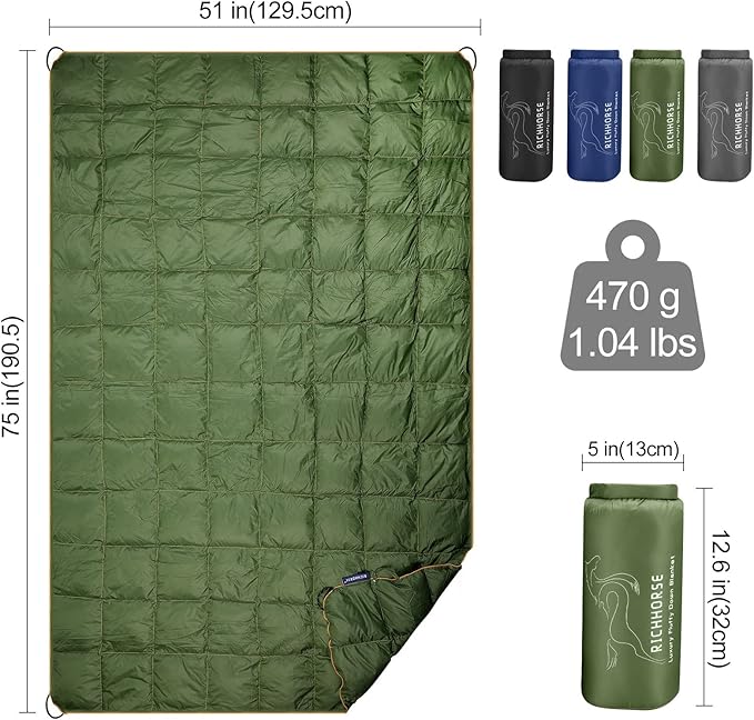 Down Camping Blanket - Camp Blanket, Lightweight, Packable, Puffy, Wearable, Water Resistant, Backpacking Quilt for Outdoor Camping, Travel and Hiking