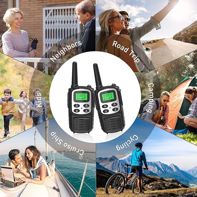 Rechargeable Walkie Talkies,Fvamom Walkies Talkies for Adults with 22 Channels,Long Range Walkie Talkies with NOAA Weather Channels,VOX LCD Display LED Flashlight for Hiking Camping Trip(Silver)