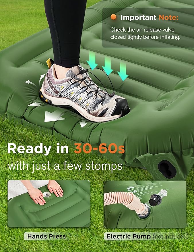 Sleeping Pad for Camping 6 Inches Thick Self Inflatable Ultra Lightweight Sleep Mat with Built-in Pillow & Pump Compact for Backpacking Hiking Tent Travel w/Carrying Bag 77.5''LX27''W, Green