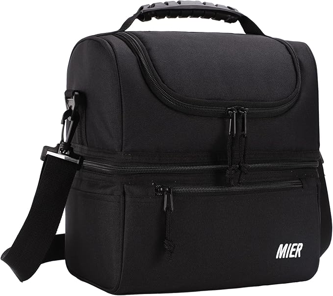 MIER Adult Lunch Box Insulated Lunch Bag Large Cooler Tote Bag for Men, Women, Double Deck Cooler(Black Large)
