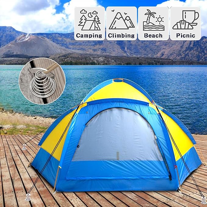 MOROBOR Deck Anchor Pegs, 8 PCS Upgraded Windproof Aluminium Alloy Fish Bone Tent Stakes with Spring Buckle 4 Colors Portable Wind Rope Anchor for Outdoor Camping(Non-Slip/72 * 29 mm)
