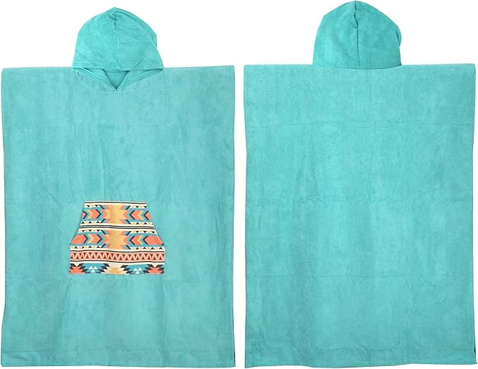 Rainleaf Surf Poncho Changing Towel Quick Dry Pool Swim Beach Towel with Hood and Front Pocket Warm and Soft Microfiber RobeTowel for Women and Men Canal Blue Geometric Pocket