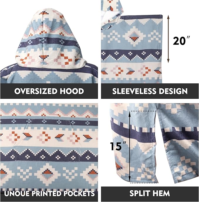 Rainleaf Surf Poncho Changing Towel Quick Dry Pool Swim Beach Towel with Hood and Front Pocket Warm and Soft Microfiber RobeTowel for Women and Men-Geometric Quarry