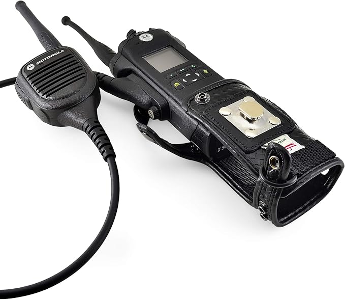 Turtleback Radio Holster for Motorola APX6000 – Durable Basket Weave Leather Radio Holster with Heavy-Duty Ratcheting 2.25" Belt Loop – All-Button Access – Fits Slim or Extended Battery