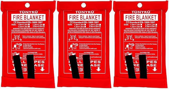 TONYKO 6.5 x 6.5ft Emergency Fire Blankets, Flame Retardant Protection and Heat Insulation Designed for Kitchen,Fireplace,Grill,Car,Camping