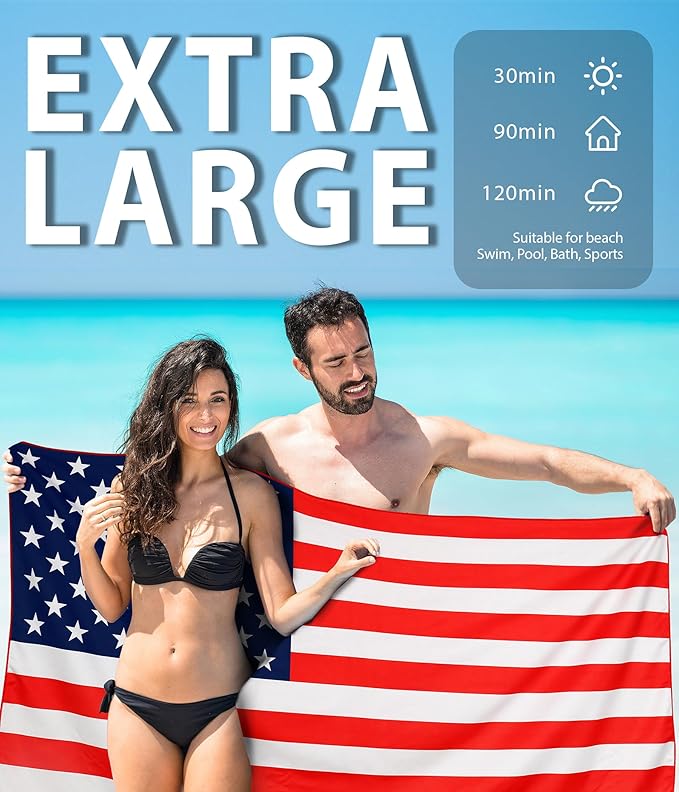 Microfiber Beach Towel – Flag Quick Dry Lightweight Sand Free Oversized Large Towel Accessories Travel Must Have Swim Pool Yoga Camping Summer Essentials Packable Sandproof Gift