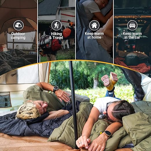 KingCamp Camping Blanket Lightweight, Multifunctional Warm Puffy Outdoor Blanket with Snap Button, Water Repellent, Packable, for Travel, Airplane, Hiking, Picnic