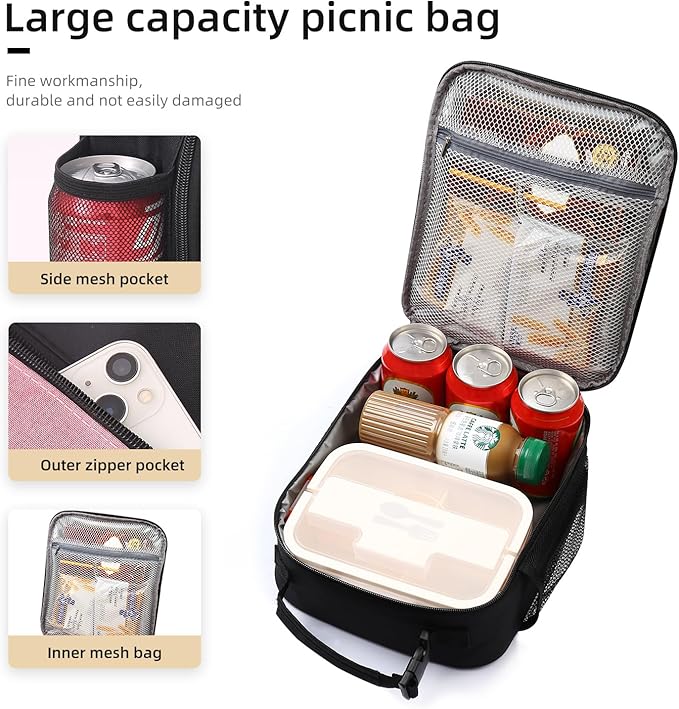 Lunch box Lunch bag for men women Insulated Lunchbox Lunch bags for Work Picnic Travel (Thicken dusty pink)