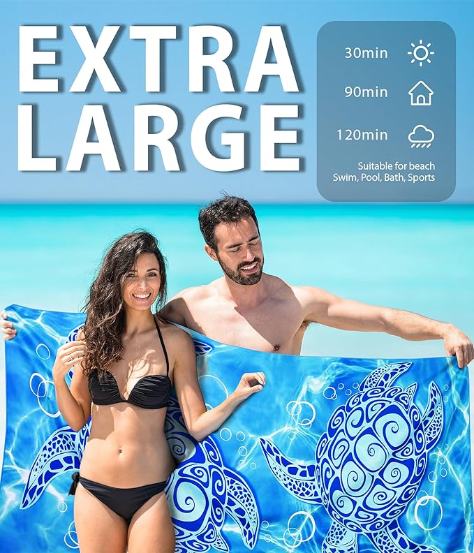 Microfiber Beach Towel – Mandala Turtles Quick Dry Lightweight Sand Free Oversized Towel Accessories Travel Must Have Swim Pool Yoga Camping Gear Summer Cruise Ship Essentials Compact Gift 71" 32"