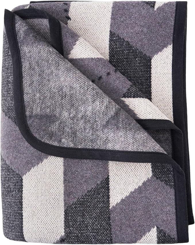 PuTian Merino Wool Blanket - Large Warm Soft Washable Camp Blanket Throw for Bed Couch Camping Outdoor Travel Emergency, Grey Geometry