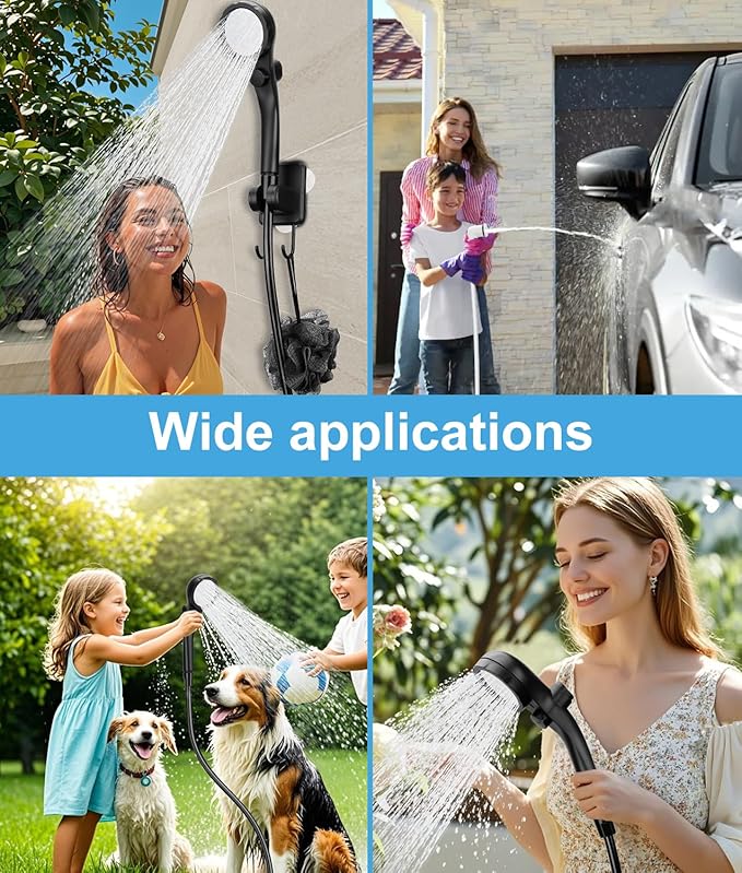 WADEO Portable Shower for Camping, 6000mAh Outdoor Electric Shower Rechargeable Pump with Intelligent Digital Display, Camping Shower Head Nozzle for Camping, Hiking, Traveling, Washing