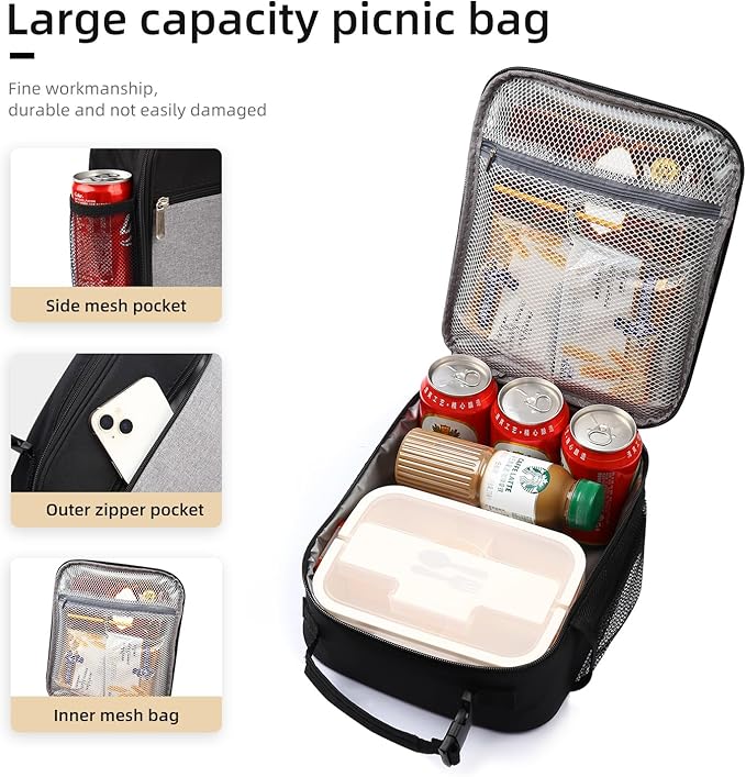 Lunch box Lunch bag for men women Insulated Lunchbox Lunch bags for Work Picnic Travel (Thicken grey)