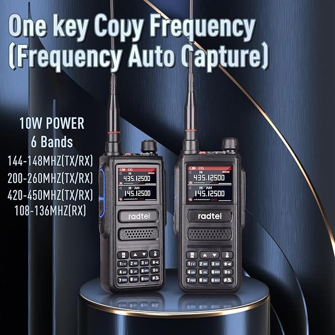 Radtel RT-470 10 Watt Tri-Band Radio 144-148/420-450/1.25M 256CH Air Band Walkie Talkie Long Range Handheld NOAA FM Radio Receive 2800mAh USB-C Battery.