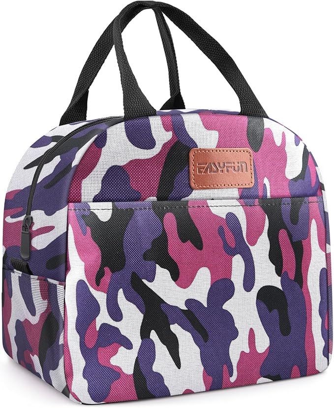 Lunch Bag for Women & Men Adult Insulated Lunch Box, Small Leakproof Cooler Food Lunch Containers Reusable High Capacity Lunch Tote Bags for Work, Travel, Outdoor (Purple Camo)