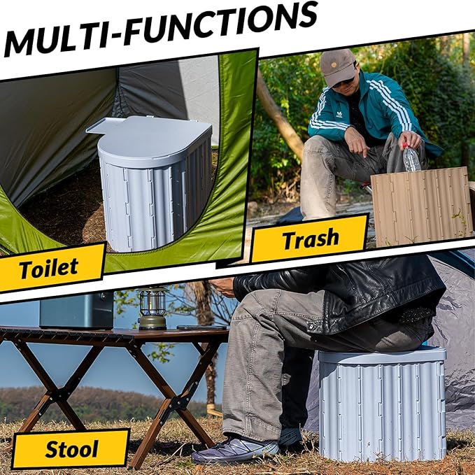 Portable Toilet, Upgraded 15'' Camping Toilet for Adults with Lid, Folding Toilet with Removable Paper Holder, Travel Portable Potty for Camping, Hiking, Roadtrip, Tent, Truck Drivers