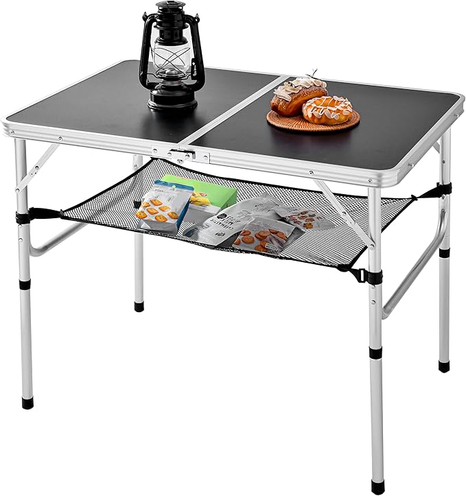 Folding Camping Table, 36''L x24''W Camp Aluminum Table with Adjustable Height Legs, Indoor Outdoor Lightweight Portable Folding Dining Table for Camp Picnic Beach 3Ft black 2 Heights 15"/28")