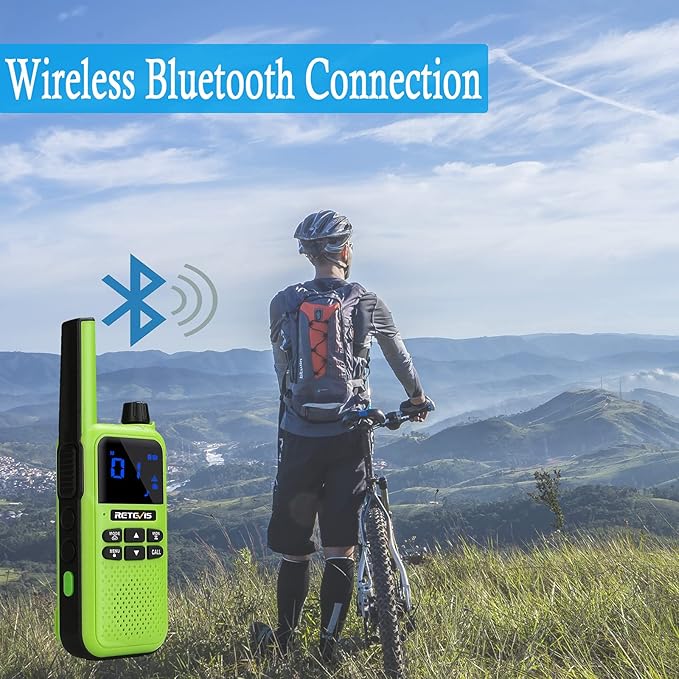Retevis RA19 Bluetooth Walkie Talkies Rechargeable, Long Range Two Way Radio,NOAA 1400mAh Battery with Wireless Bluetooth Headset for Riding Outdoor Adventure Team(Green,5 Pcs)