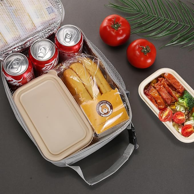 Lunch box Lunch bag for men women Insulated Lunchbox Lunch bags for Work Picnic Travel (Light grey)