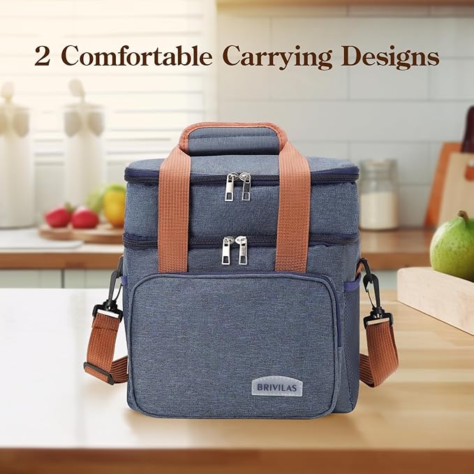 Double Insulated Lunch Bag for Women/Men, Thermal Lunchbox Leakproof Waterproof Cooler Bag with Adjustable Shoulder Strap for Adults, Lunch Bag for Work Office Camping Travel (12L, Navy Blue)