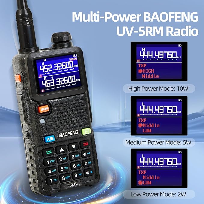 BAOFENG UV-5RM Radio-10W GMRS Handheld Radio Multi-Frequency Two Way Radio for Adults, Long Range Portable Ham Radio with 2500 mAh Type-C Charging Battery & Copy Frequency 999CH (1 Pack)