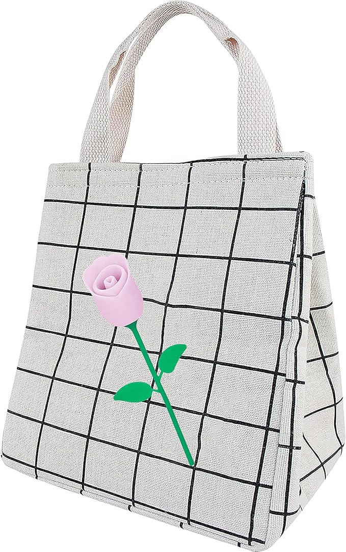 Lunch Bag Insulated Lunch Box for Women Men,Reusable Adult Lunch Tote Bags for Work or Travel (Pink Flower White)