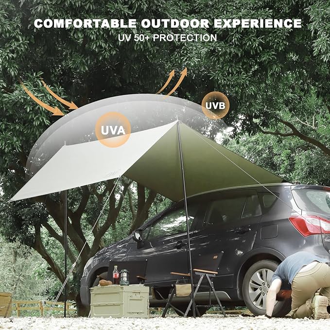 Portable Car Awning for SUV, 10 x 5.6 FT Van Truck Awning for Camping, Needn't Roof Rack Hardwares Waterproof UV50+
