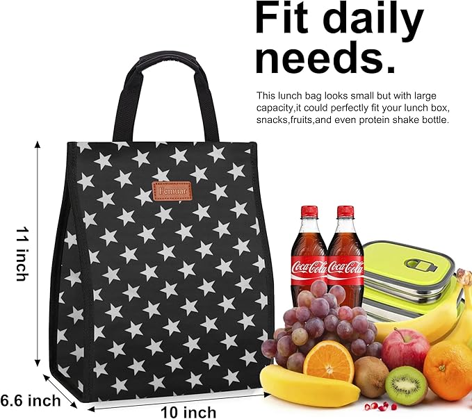 Lunch Bags for Women Insulated Reusable Lunch Tote with Internal Pocket, Lunch Tote bag for Work(Star)