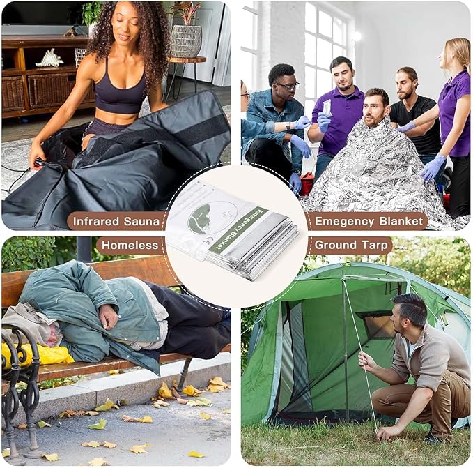 Kanayu 100 Pack Sauna Wrap Foil Blanket 64 x84 Sauna Blanket Bulk Disposable Thermal Blanket Foil Wrap Use with Far Infrared Sauna Blanket Therapy
