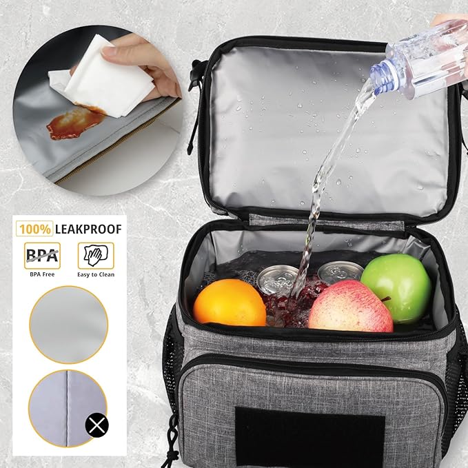 ATRIPACK 2 Compartment Lunch Bag for Men Adult, Tactical Lunch Box Leakproof Insulated Large Cooler Bag for Work with Adjustable Shoulder Strap Flag Double Layer Lunch Pail(Grey)