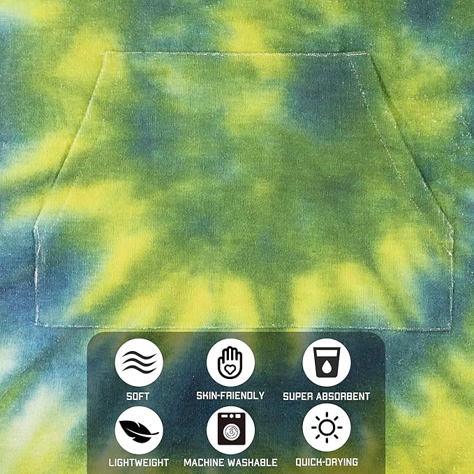 Rainleaf Surf Poncho Changing Towel Quick Dry Pool Swim Beach Towel with Hood and Front Pocket Warm and Soft Microfiber RobeTowel for Women and Men-Aurora