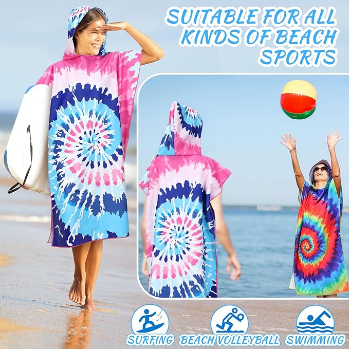 Jeyiour 2 Pcs Surf Poncho Changing Robe with Hood Microfiber Towel Quick Dry Beach Towel Wetsuit Changing Towel for Adult Men Women for Travel Yoga Gym Swim Pool Vacation Gift